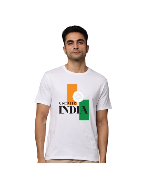 Unified India Grey's And Blues Pima Round Neck T-Shirt -White